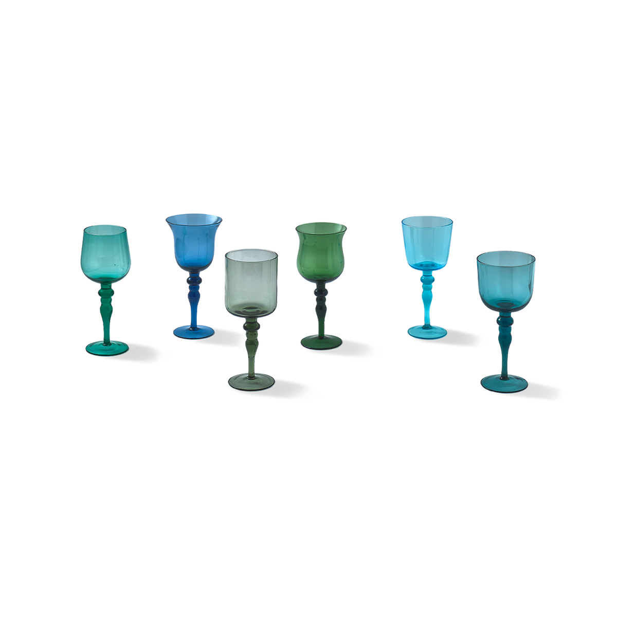 Set of 6 Goblets Blue/Green Nuances