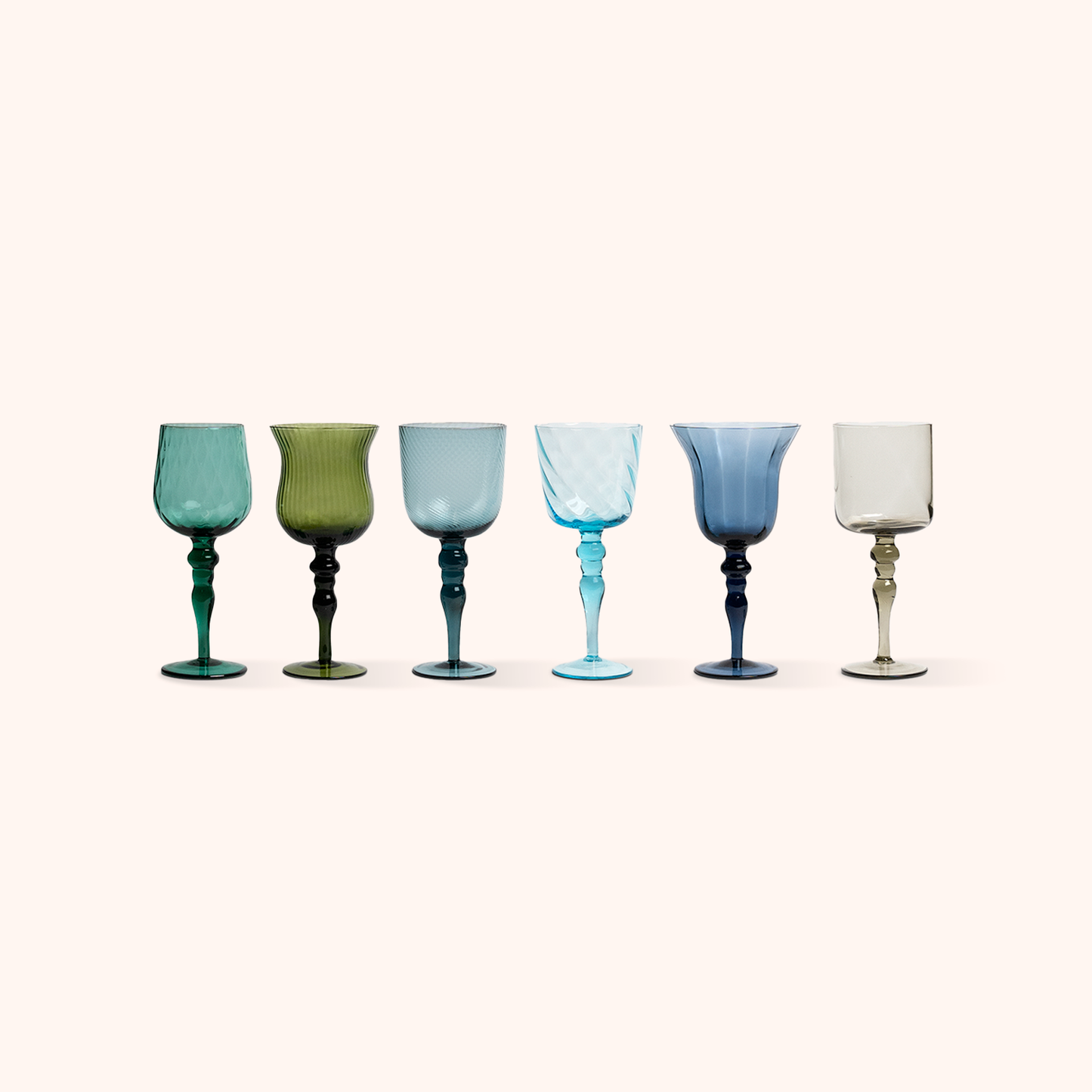 Set 6 Goblets Textures Blue/Green Nuances