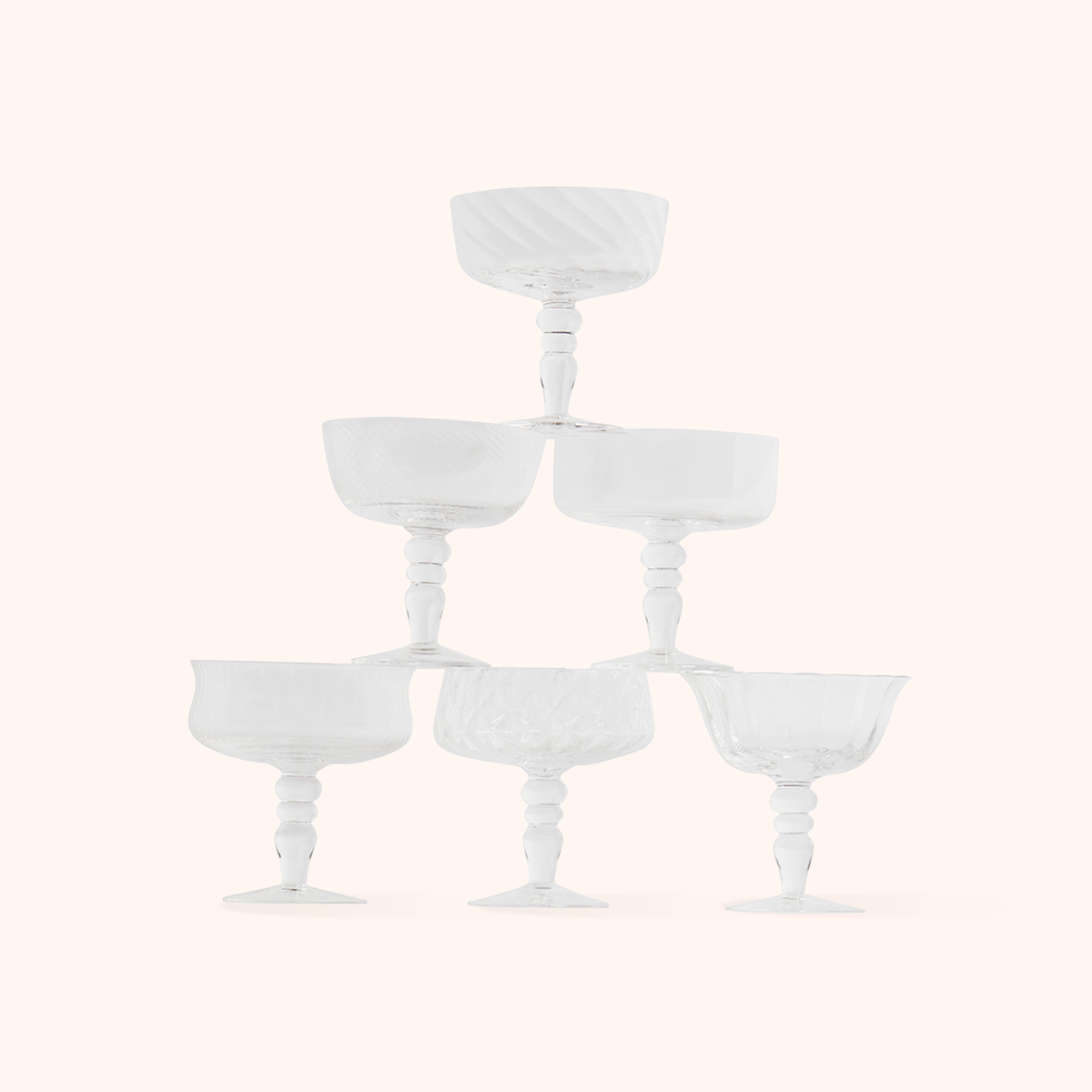 Set of 6 Champagne Bowls Textures Clear