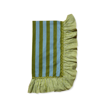 Tablecloth with Green/Light Blue Striped Bag