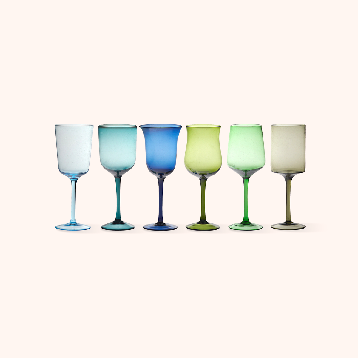 Set of 6 Goblets Blue/Green Nuances