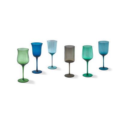 Set of 6 Goblets Blue/Green Nuances