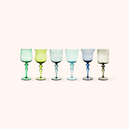 Set of 6 Goblets Blue/Green Nuances