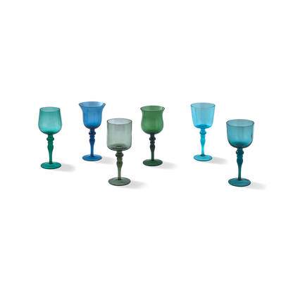 Set of 6 Goblets Blue/Green Nuances