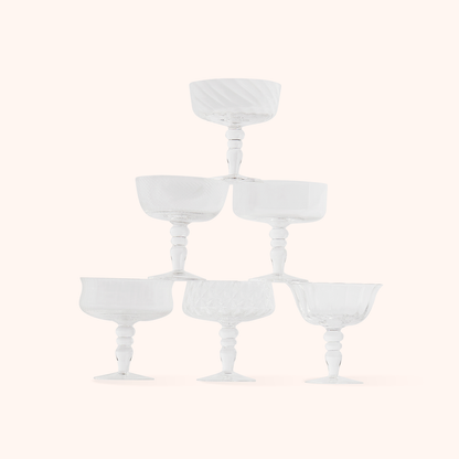Set of 6 Champagne Bowls Textures Clear