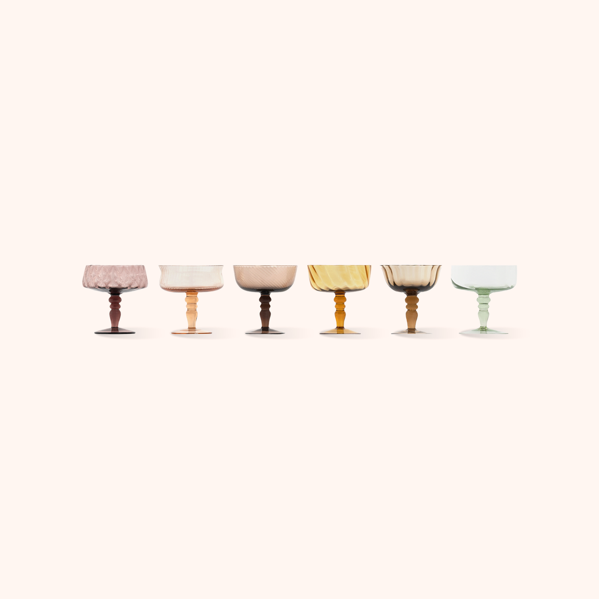Set of 6 Champagne Bowls Textures Amber/Pink Nuances
