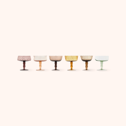 Set of 6 Champagne Bowls Textures Amber/Pink Nuances