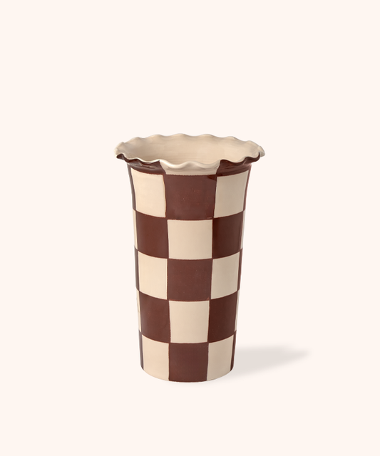 Vaso Bordo Ondulato Scacchi Avorio/Marrone