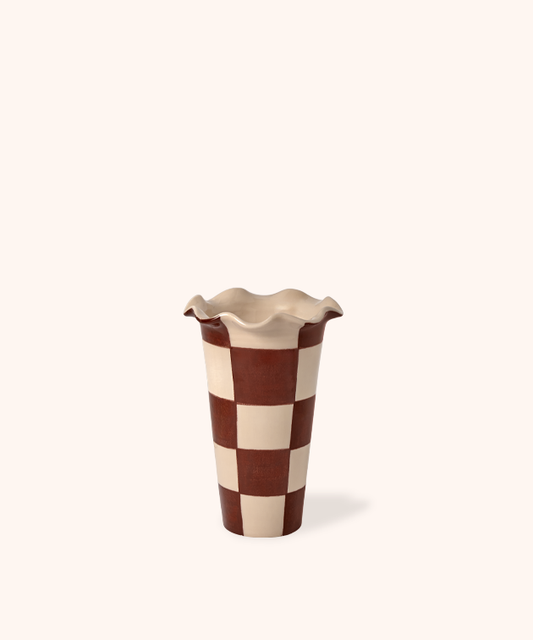 Vaso Bordo Ondulato Scacchi Avorio/Marrone