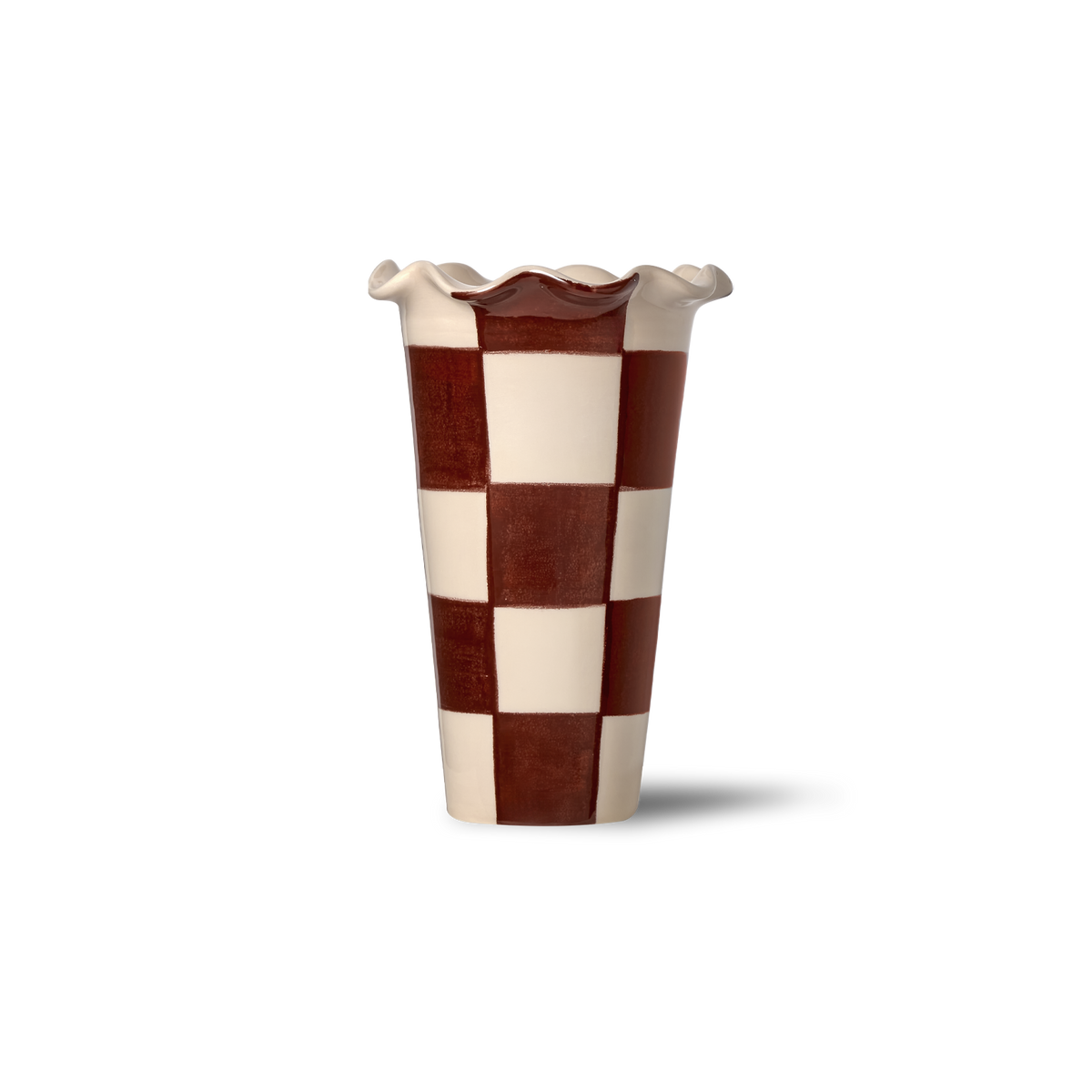 Vaso Bordo Ondulato Scacchi Avorio/Marrone