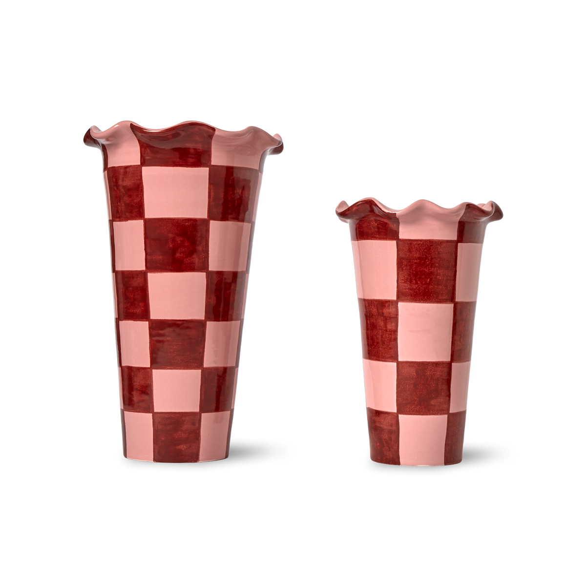 Wavy Edge Checkered Pink/Burgundy Vase