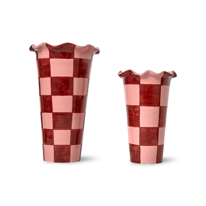 Wavy Edge Checkered Pink/Burgundy Vase