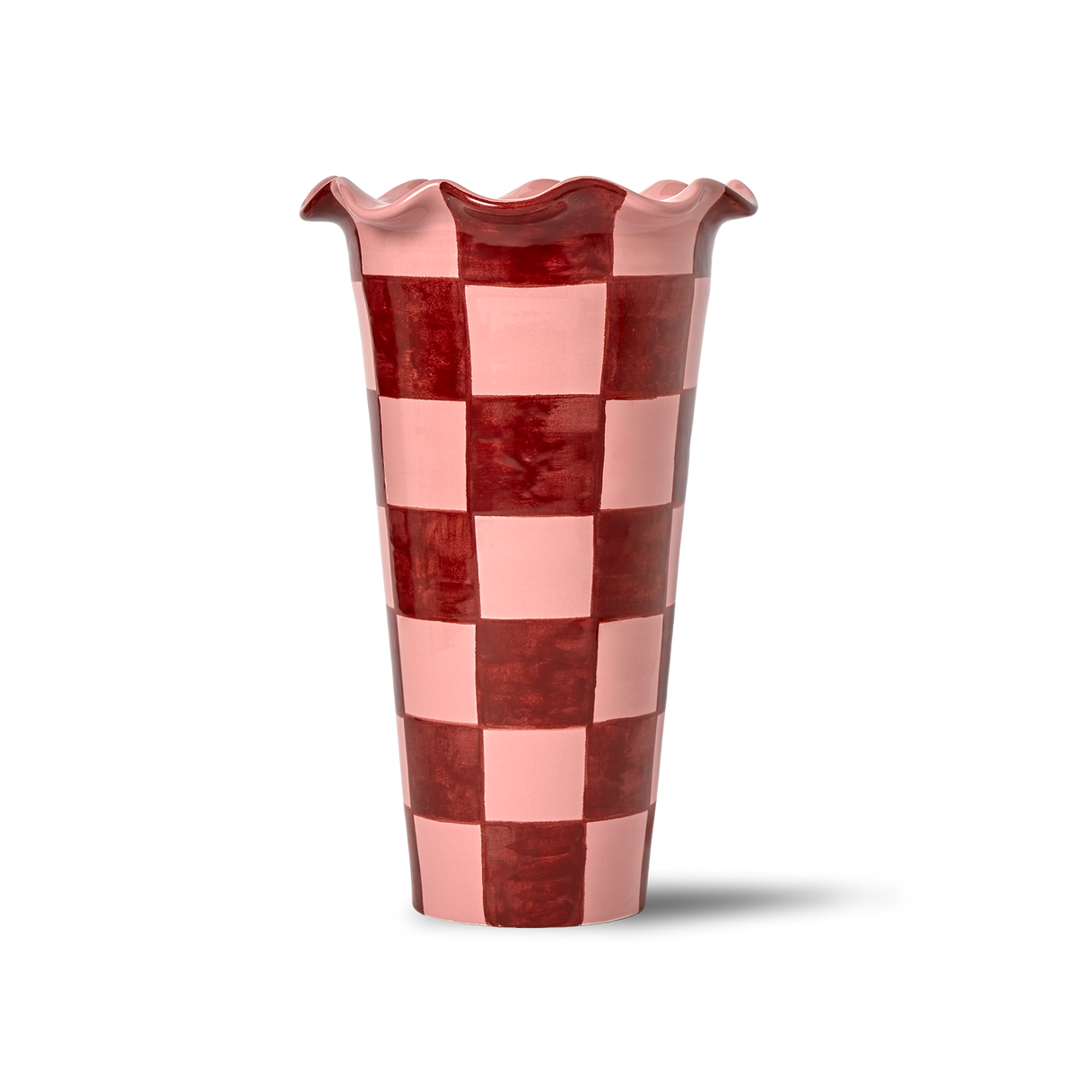 Wavy Edge Checkered Pink/Burgundy Vase