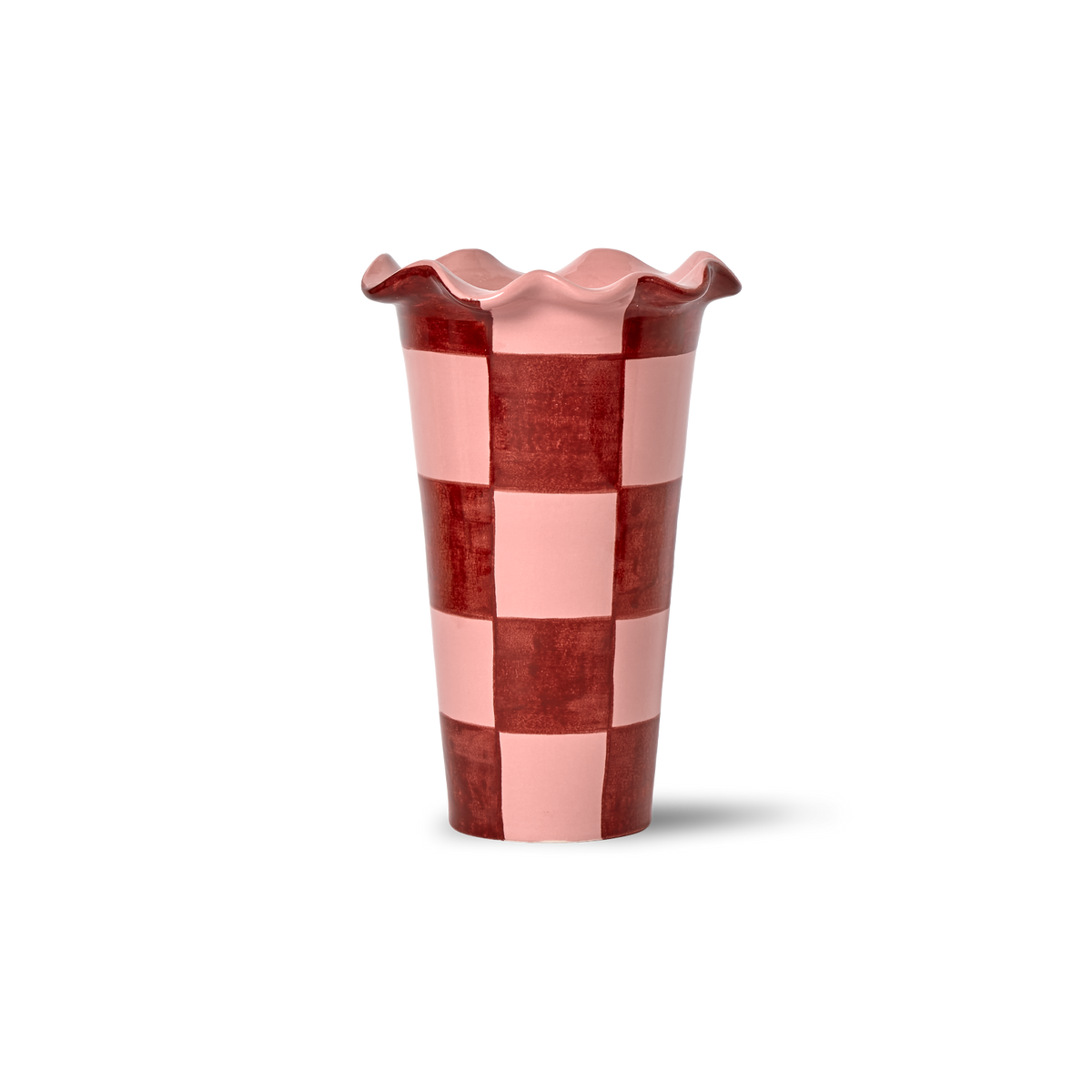 Vaso Bordo Ondulato Scacchi Rosa/Bordeaux